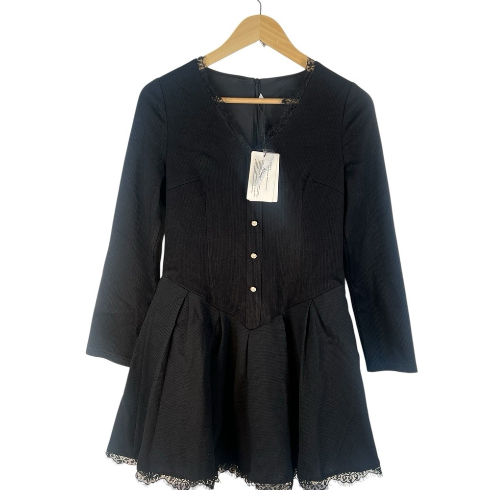 NIAT jeweled button whitchycore whimsigoth fit flair black mini dress sz M nwt - Picture 6 of 8